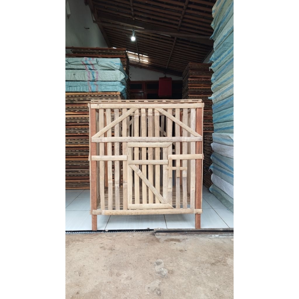 Kandang ayam bangkok bambu rakitan bongkar pasang PLT 70x70x70cm(ADA KAKI KAYU)