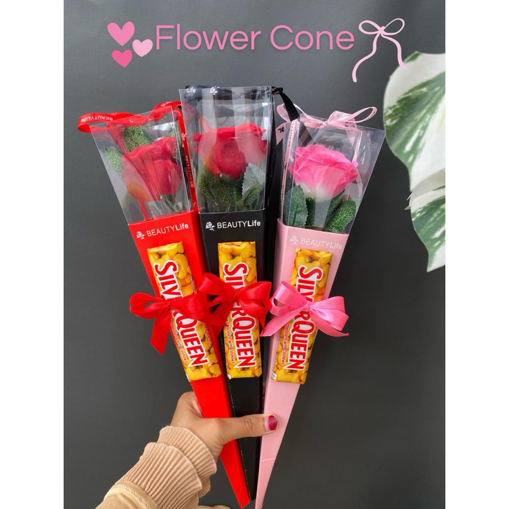 FLOWER CONE | Buket bunga dalam box Buket velentine coklat buket wisuda coklat