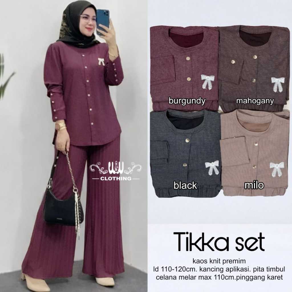 tika set pakaian setelan wanita dewasa terbaru bahan knit ld 110-120 by ww