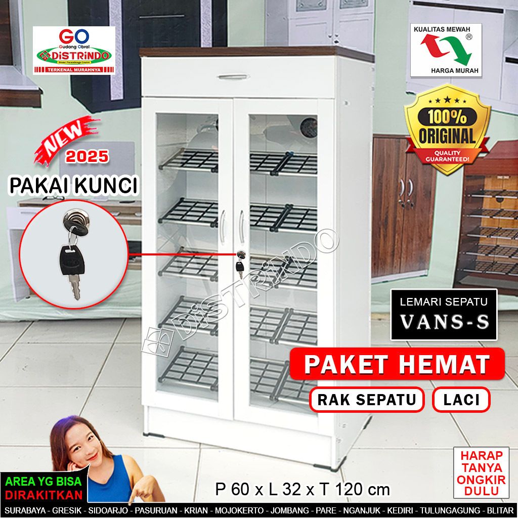 Promo Lokal - Lemari Sepatu Pintu Kaca 5 Rak 7 Ruang + LACI Sebaguna Kualitas Mewah tapi Murah