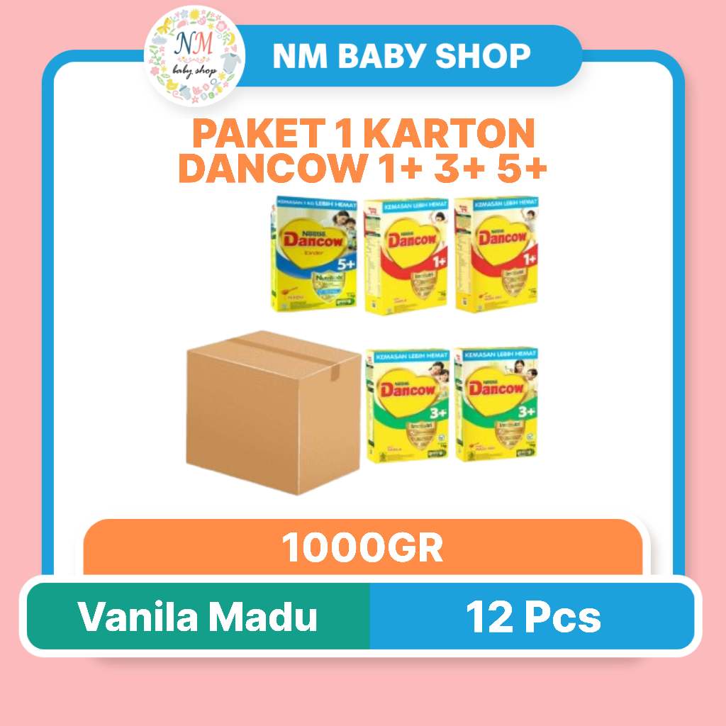 DANCOW 1+ 3+ VANILA MADU 5+ MADU PAKET 1 KARTON 1000GR x 12PCS TAHAP 1 3 5 1KG SUSU BUBUK SSKD NM
