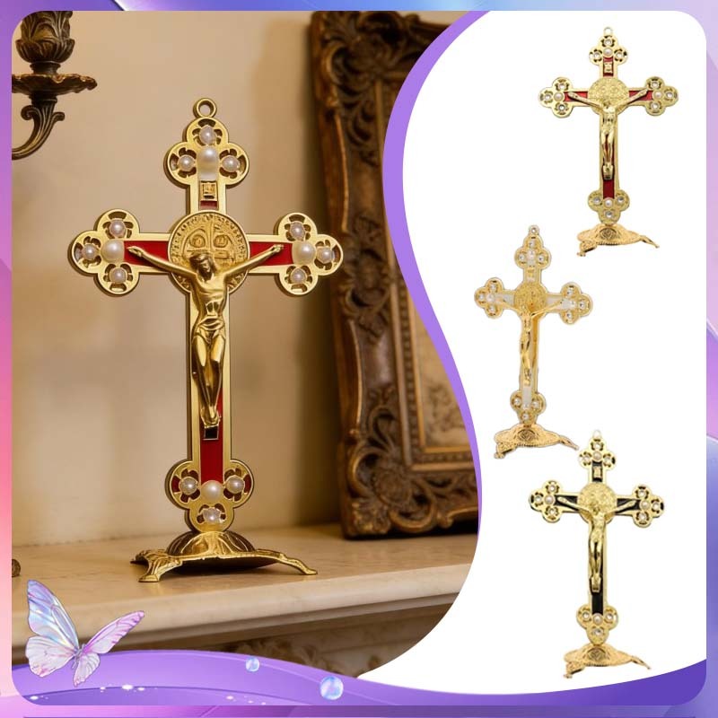 Salib Duduk Benediktus Alloy Salib Kecil Patung Salib Salib Meja Katolik Salib Logam