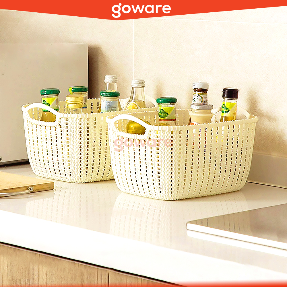 Goware Keranjang Plastik Serbaguna Wadah Bumbu Sayur Buah Multifungsi Model Anyam Berkualitas
