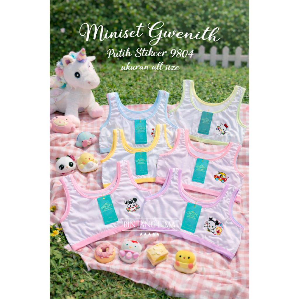 Miniset Anak Remaja Gwenith Putih Sticker | Tanpa Busa | KATUN TEBAL | 9804