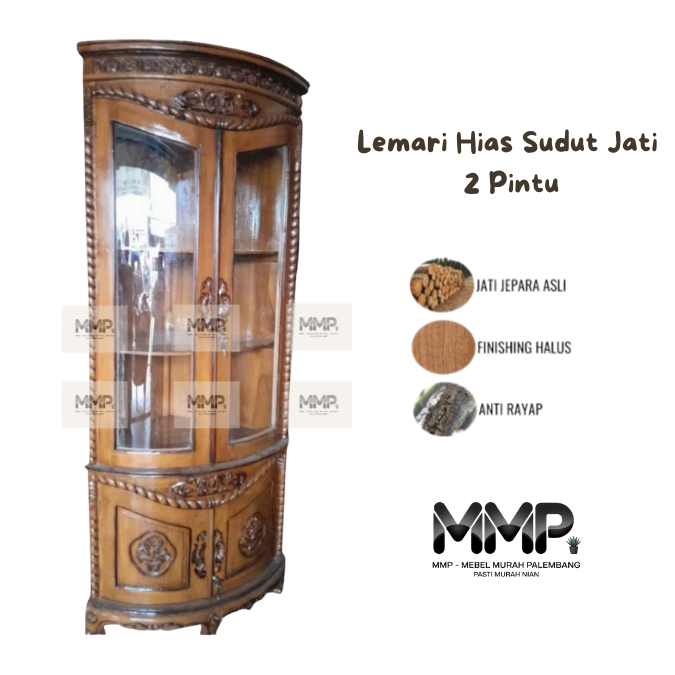 Lemari Hias Sudut Jati 2 Pintu | Lemari Hias Jati Jepara Asli Murah Palembang