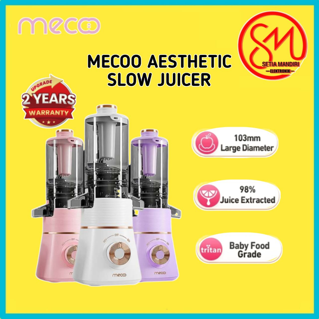 MECOO Aesthetic Slow Juicer Extra Big Mouth EasyJuice Filter-Free EasyClean 100 Low Watt MC6002 SMEC