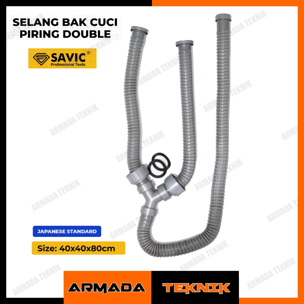 SAVIC Selang Bak Cuci Piring Double – Japanese Standard 80cm | Pipa Pembuangan Wastafel 2 Lubang