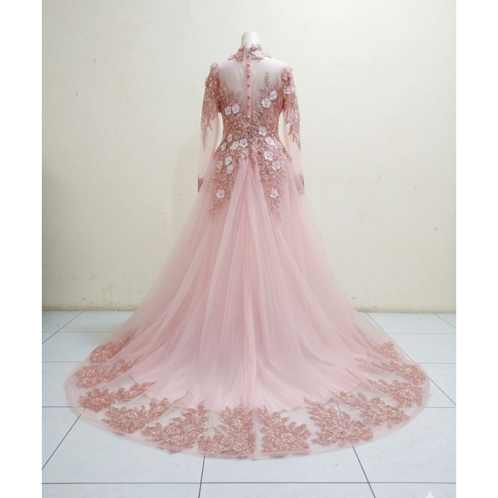 [PRELOVED] Gaun Pengantin / Kebaya Akad Full Payet Rose Gold - Ekor Panjang Mewah