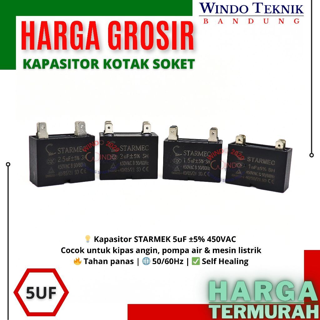 KAPASITOR KOTAK SOKET UKURA 5UF | KAPASITOR FAN | KAPASITOR POMPA | KAPASITOR 5 UF