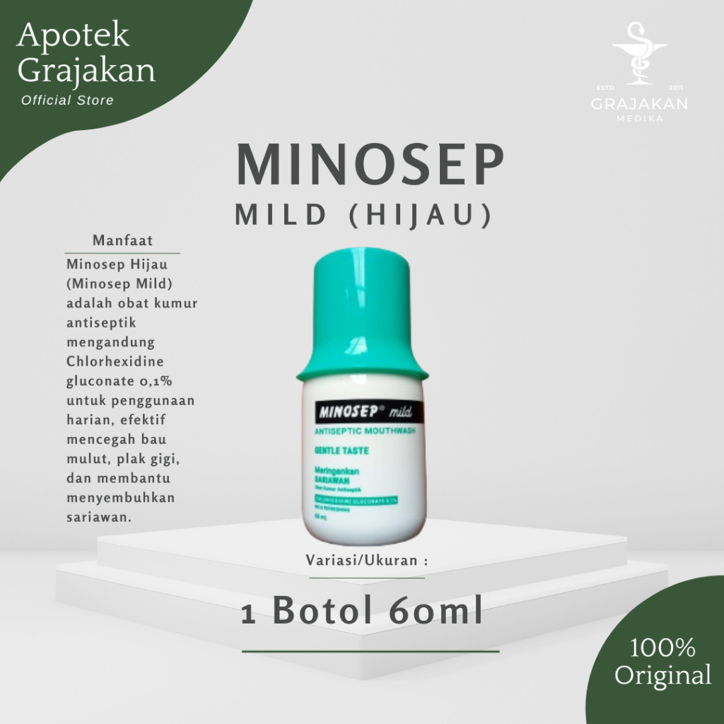 Minosep Hijau - Antiseptik Obat Kumur Sariawan 60ml