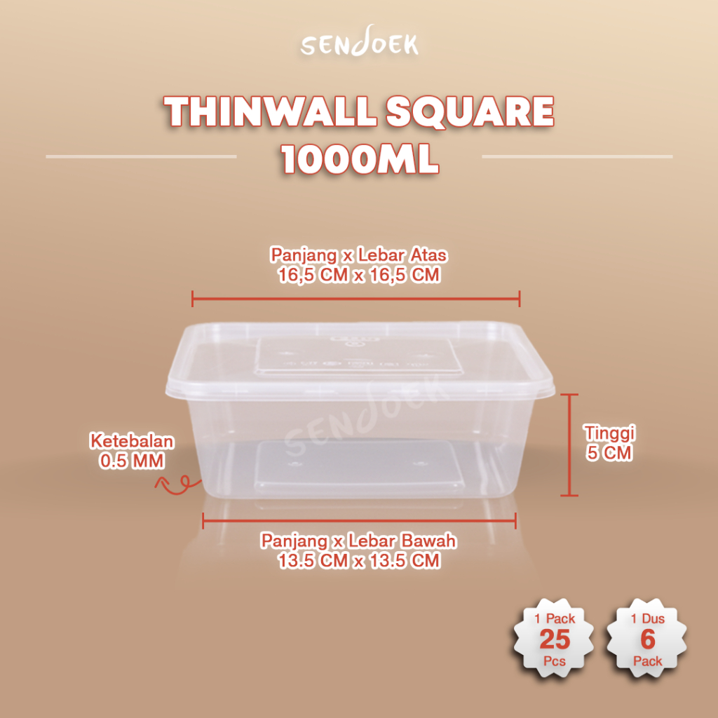 Kotak 1000ml SQUARE / Lunch Box/ Thinwall/Food Container