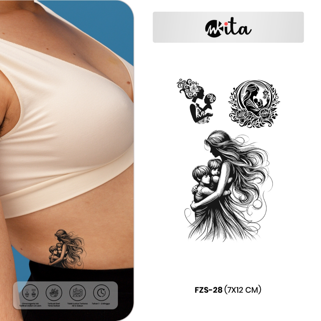 INKITA-Tatto Temporer Semi Permanent Fruit Ink Tato Temporary Anti Air Sayap Angel Semicolon Stiker