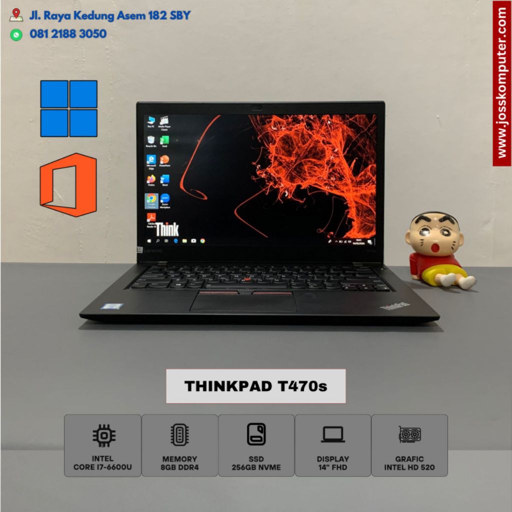 Laptop Kantor Lenovo Thinkpad T470s Intel Core i7-6600U 8GB SSD 256GB