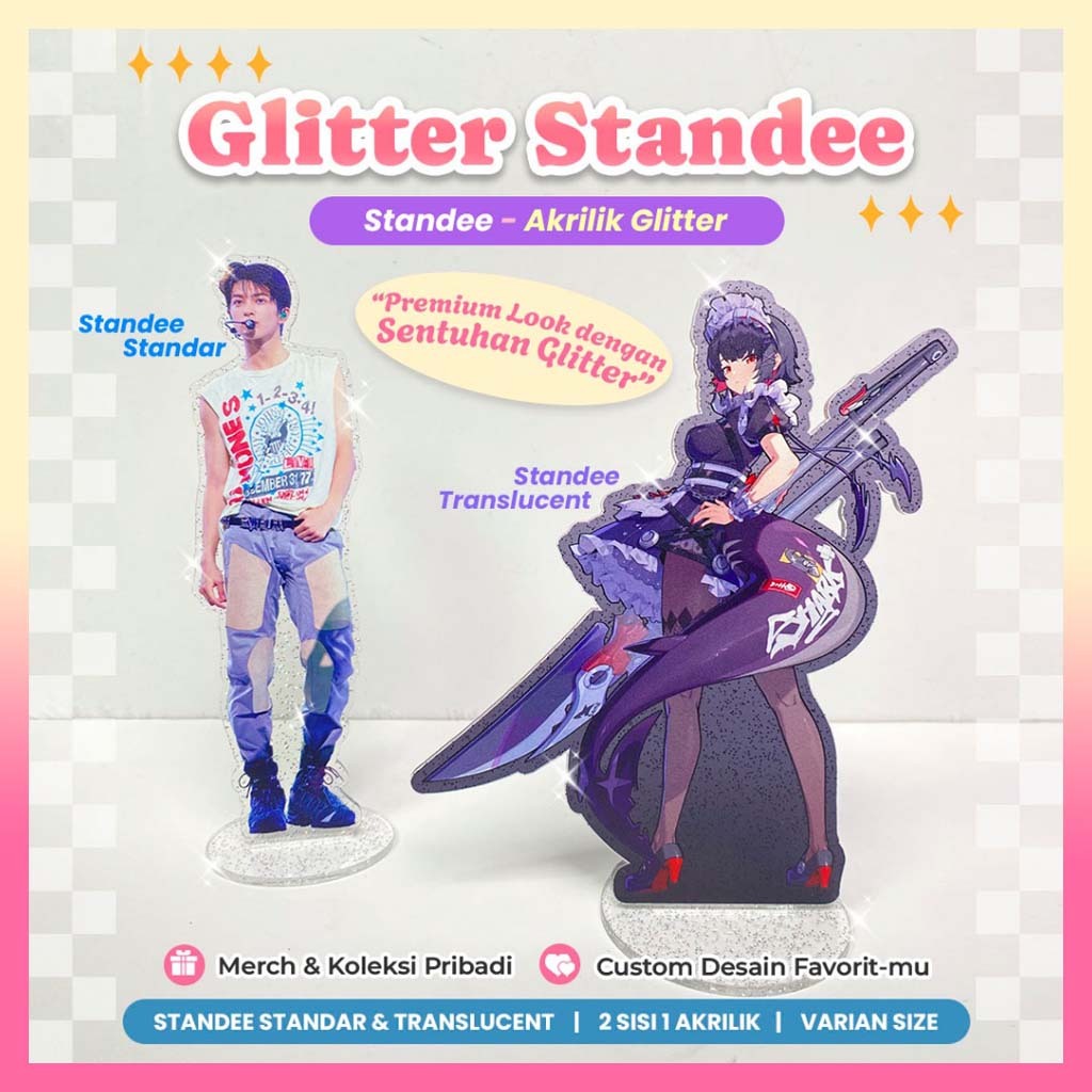 Glitter Acrylic Standee Akrilik Glitter Custom Karakter Anime Kpop – Plakat Acrylic 2 Sisi | Ukuran 