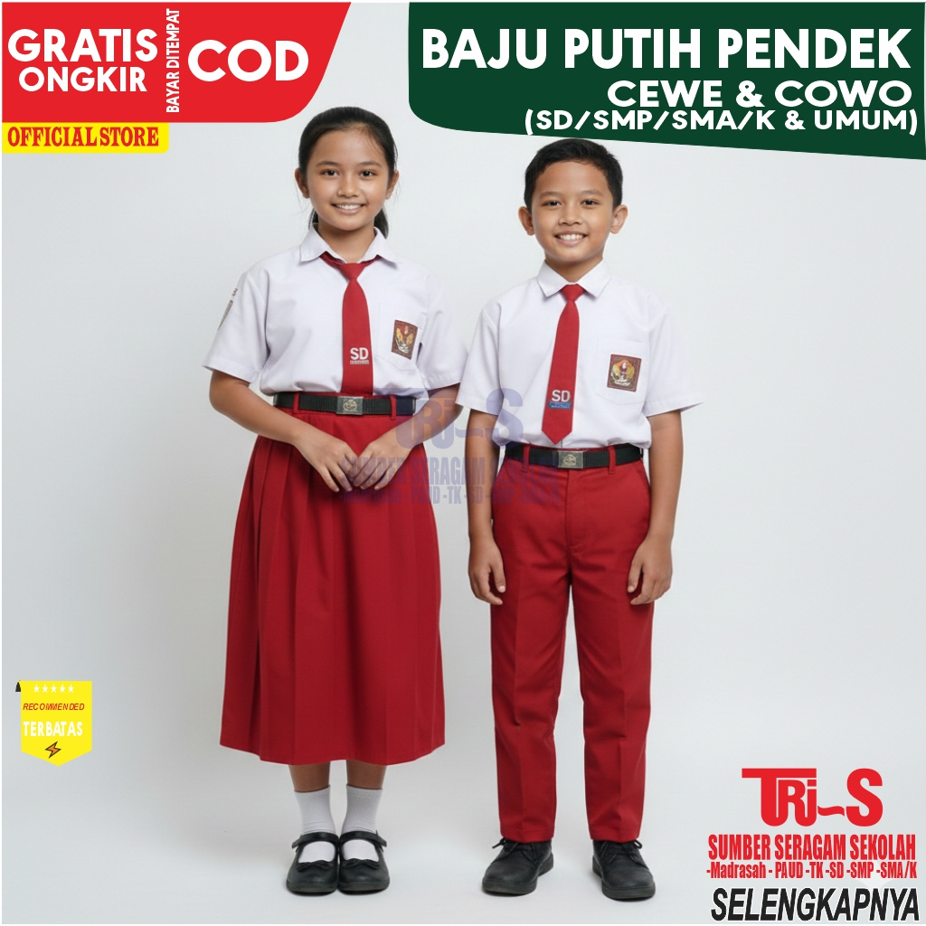 Seragam Sekolah Lengan Pendek Anak Osis SD SMP SMA | Seragam Sekolah SD Anak Laki Laki Pendek Putih 