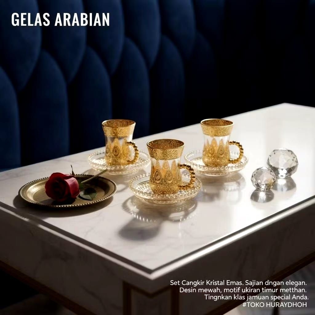 Set Cangkir + Tatakan Arab Kombinasi Gold Gelas Turki Cangkir Teh Arab