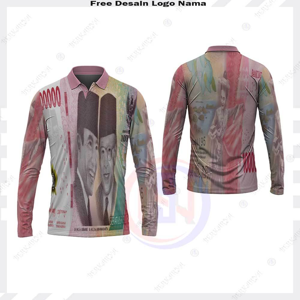 Kaos Polo Pria Jersey Uang 100 Ribu Fullprint / Kaos Uang Fullprint Keren / Baju Uang 100 Ribu
