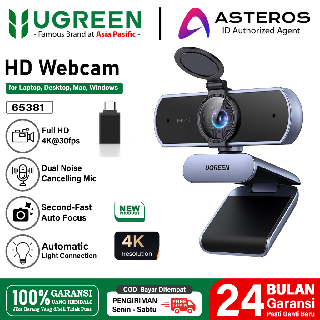 UGREEN Webcam 4K 30fps 1080P 60fps Ultra HD Autofocus with Dual Microphone Privacy Cover