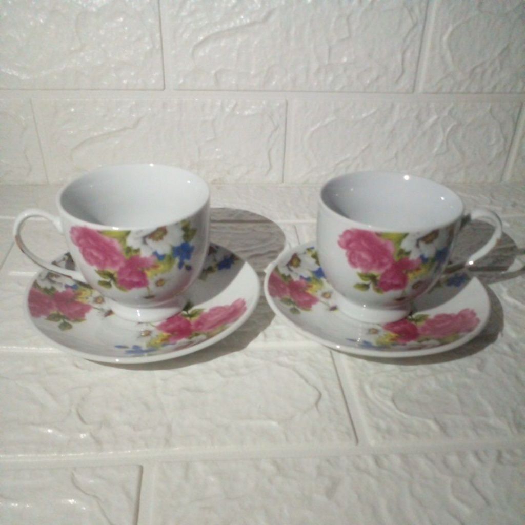 Cangkir Keramik Motif Bunga Jadul Harga Satuan Set Cangkir Mini dan Piring Kecil Preloved