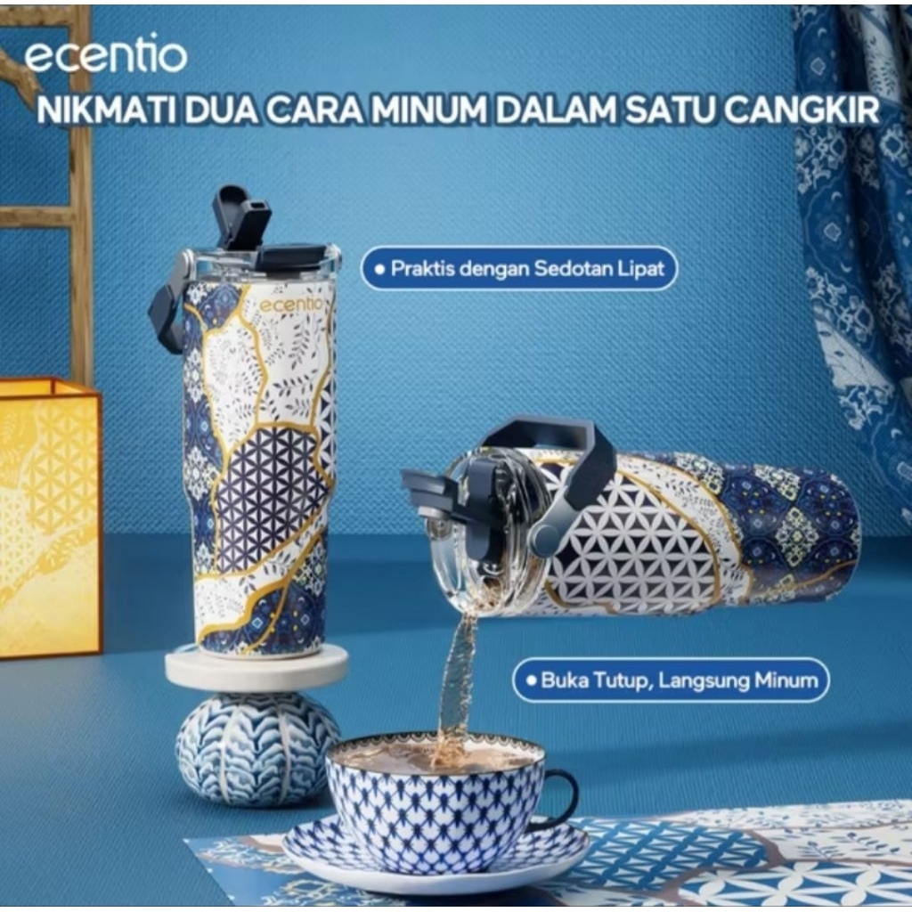 Ecentio Tumbler Stainless Steel 304 Motif Batik Termos Botol Motif Batik Ecentio 900ML Stainless
