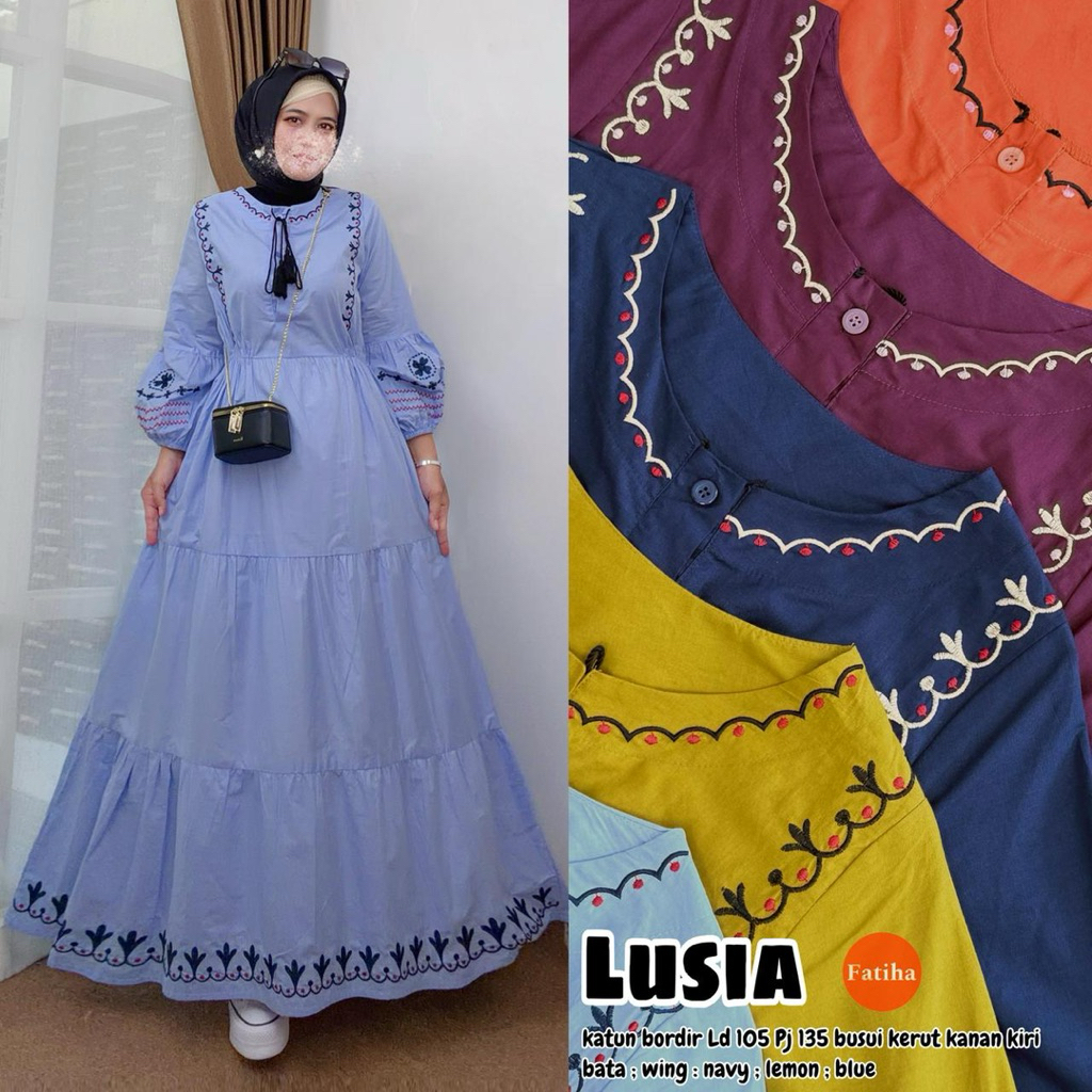Lusia Dress Wanita Premium Katun Bordir