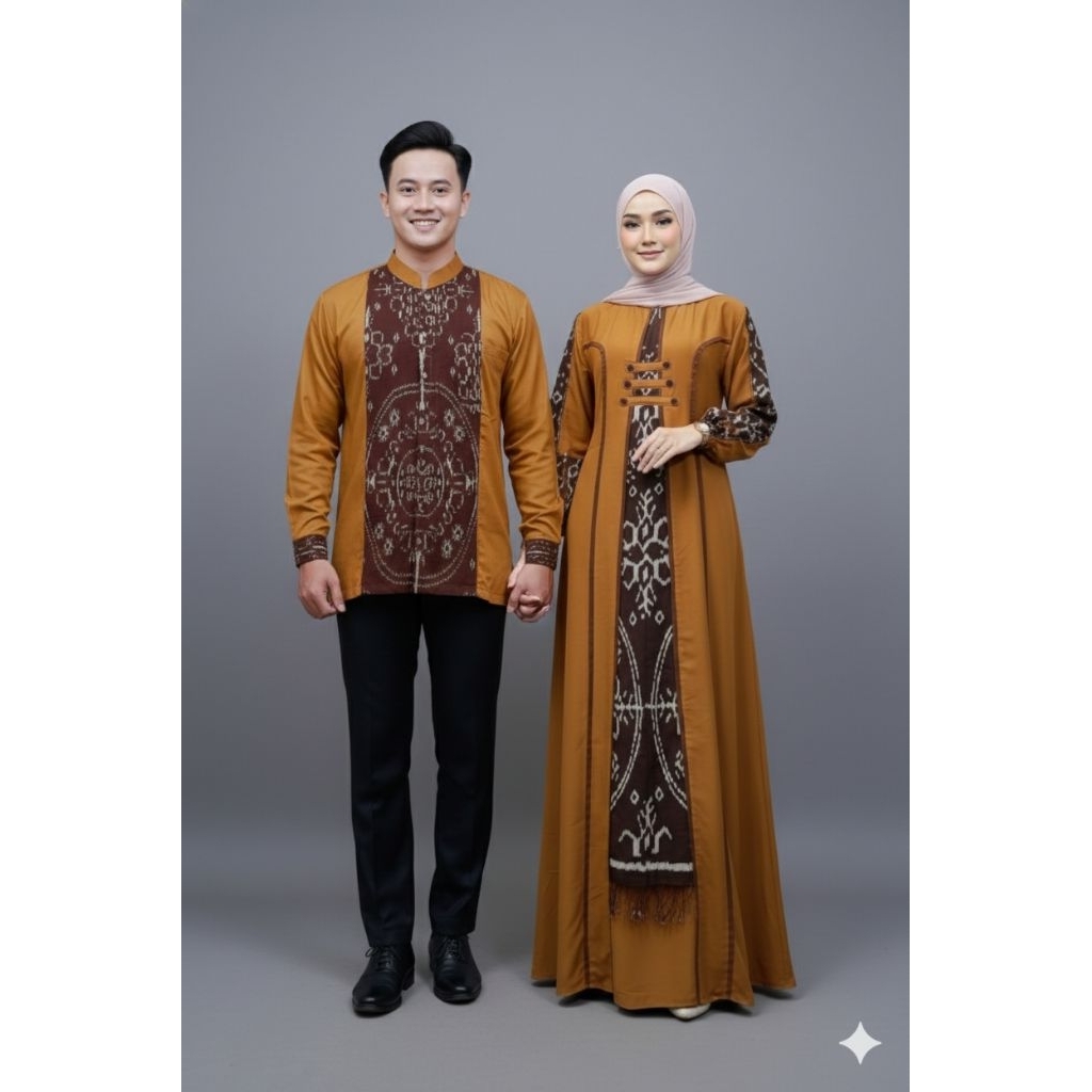 (READY) GAMIS SARIMBIT KELUARGA FAMILY SET COUPLE TWILL POLOS KOMBINASI TENUN SONGKET TROSO RAYON TW