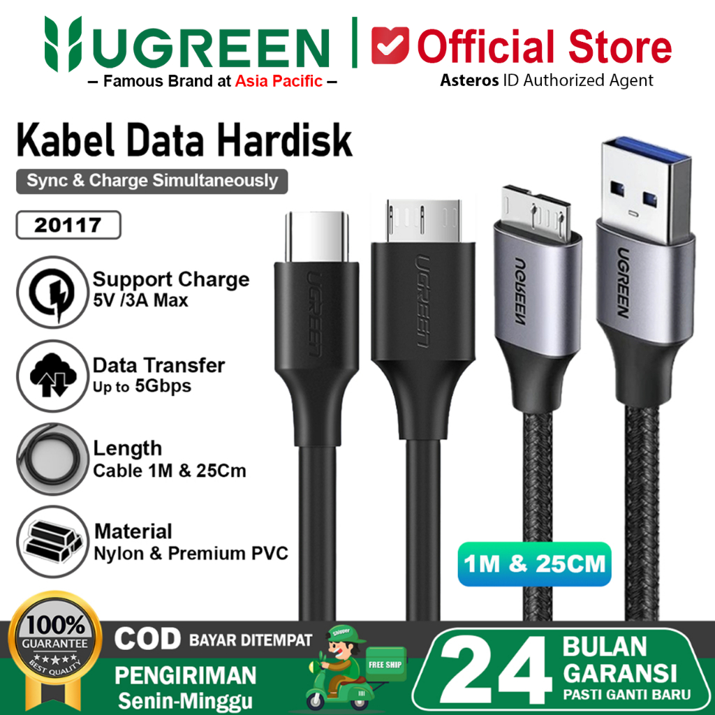 UGREEN Kabel Enclosure Hardisk Usb A dan Usb C to Micro B 10203 20103