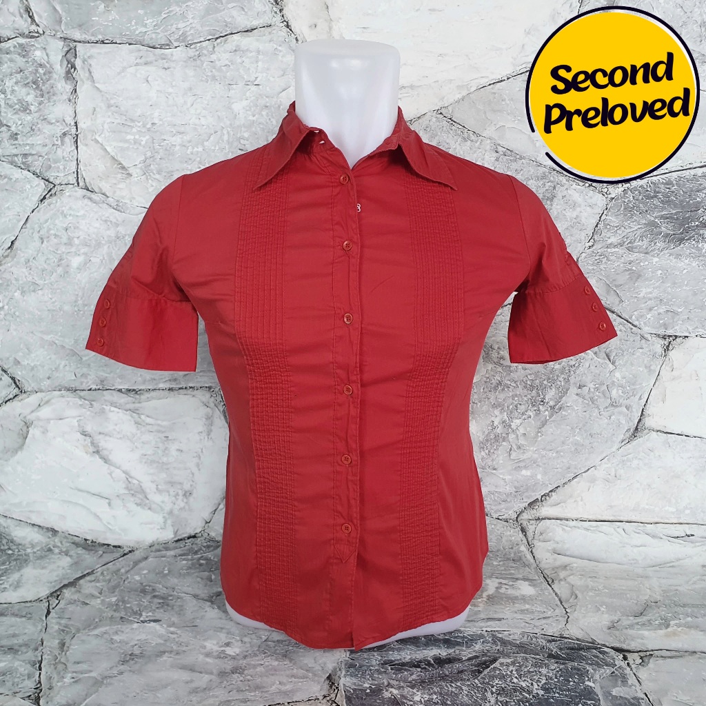 Baju Kemeja Wanita / Anak GUESS Merah - Size S / LD 44 cm - Original - Used