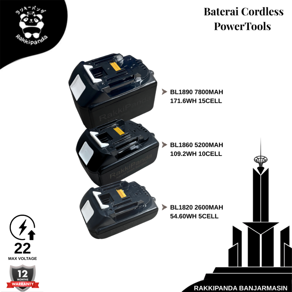 Rakkipanda Baterai Bor cordless Makita Lithium Tools 22V