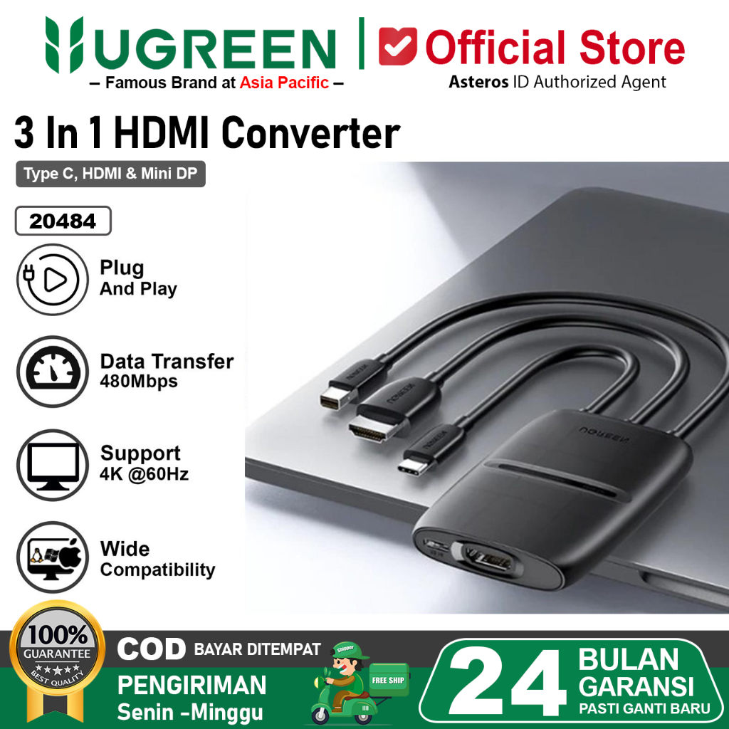 UGREEN HDMI Converter Female To Mini DP Type C VGA Adapter 4K Ultra HD 60Hz 20484