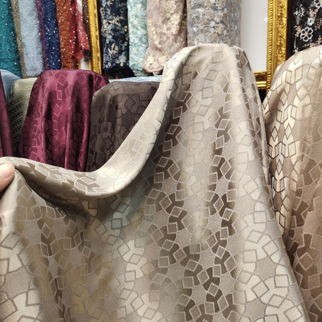 motif terbaru kain armani jacquard embos. bakal mukena, dress, gamis