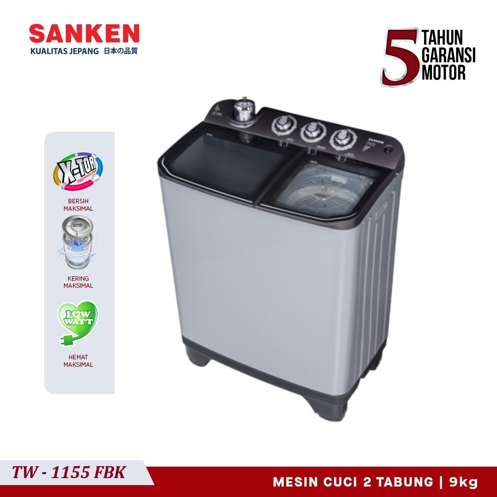 Mesin Cuci 2 Tabung SANKEN 1155 FBK / FMR Twin Tube Kapasitas 11 Kg 1155FBK / 1155FMR