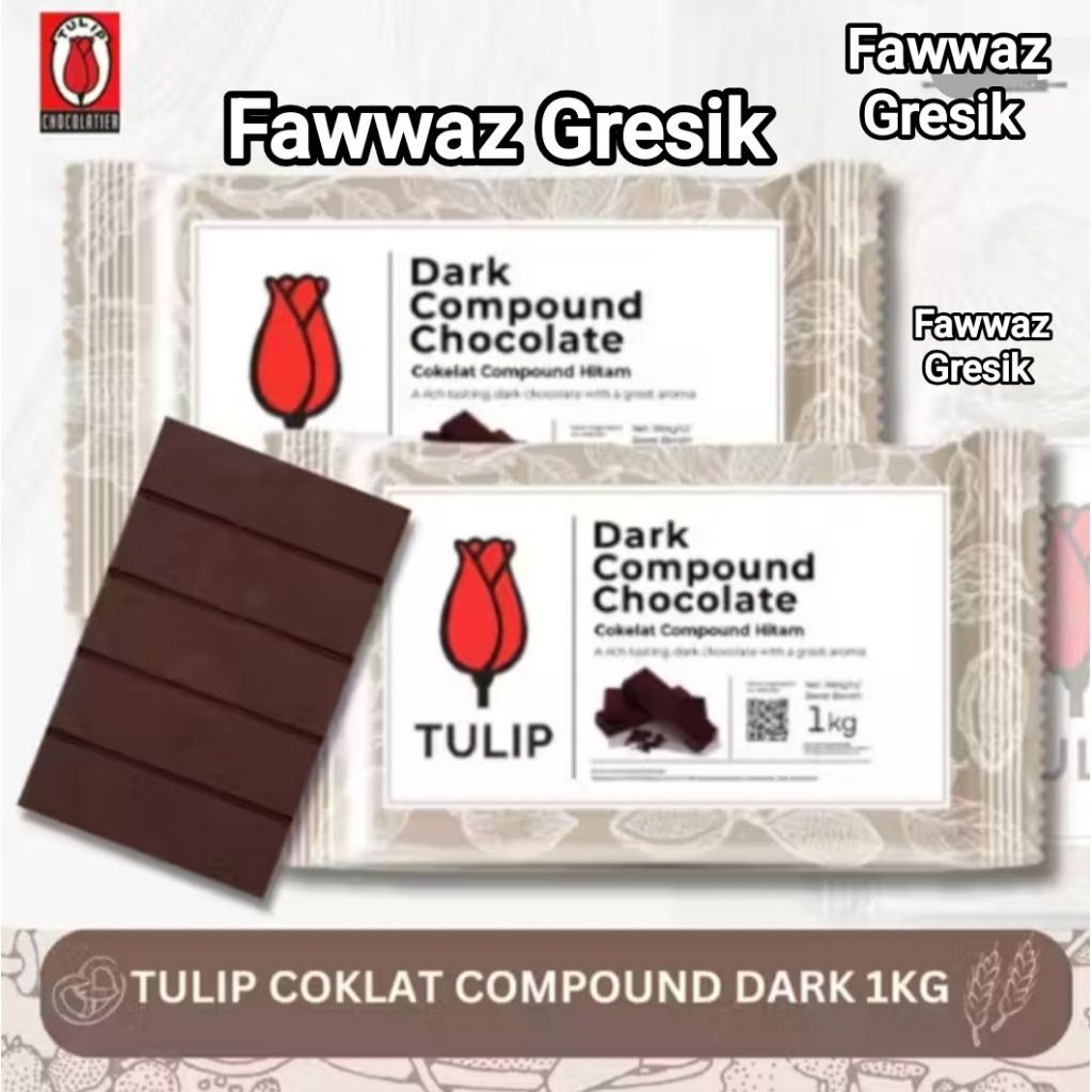 Tulip Dark Compound Chocolate 1kg - Dark Coklat 1 kg / Dark Coklat Tulip Compound Batang 1 kg
