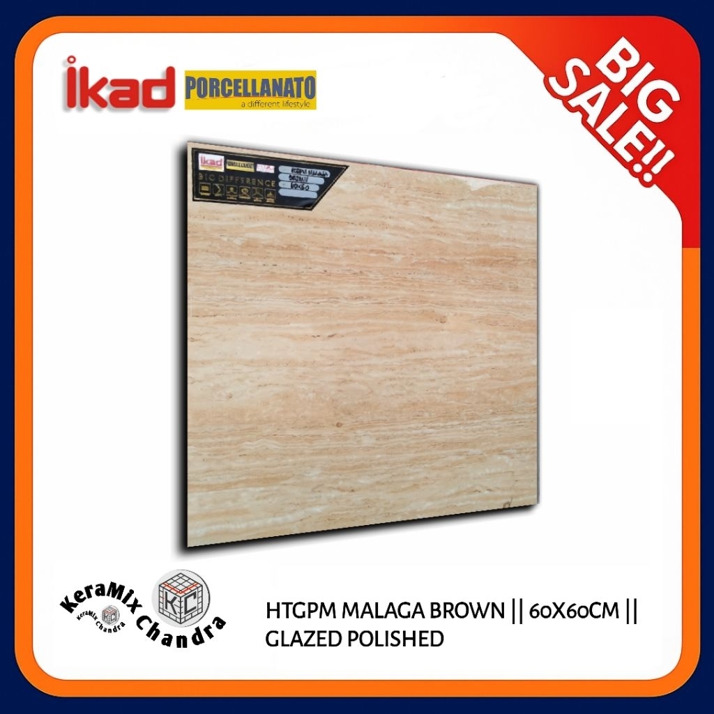 Granit Motif Kayu IKAD HTGPM Malaga Brown 60x60 KW 1 Grade A - Glazed Polished
