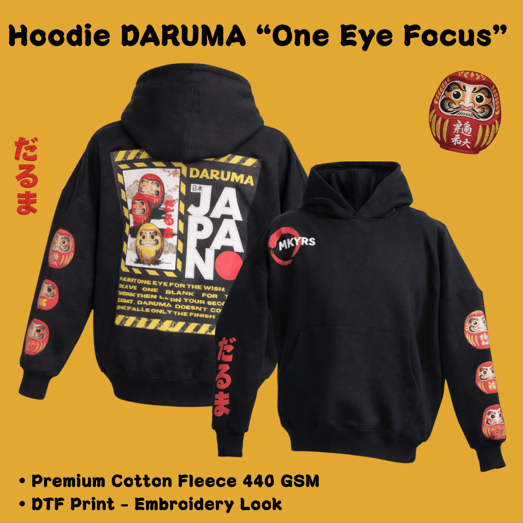 Hoodie DARUMA “One Eye Focus” – Premium Black Hoodie