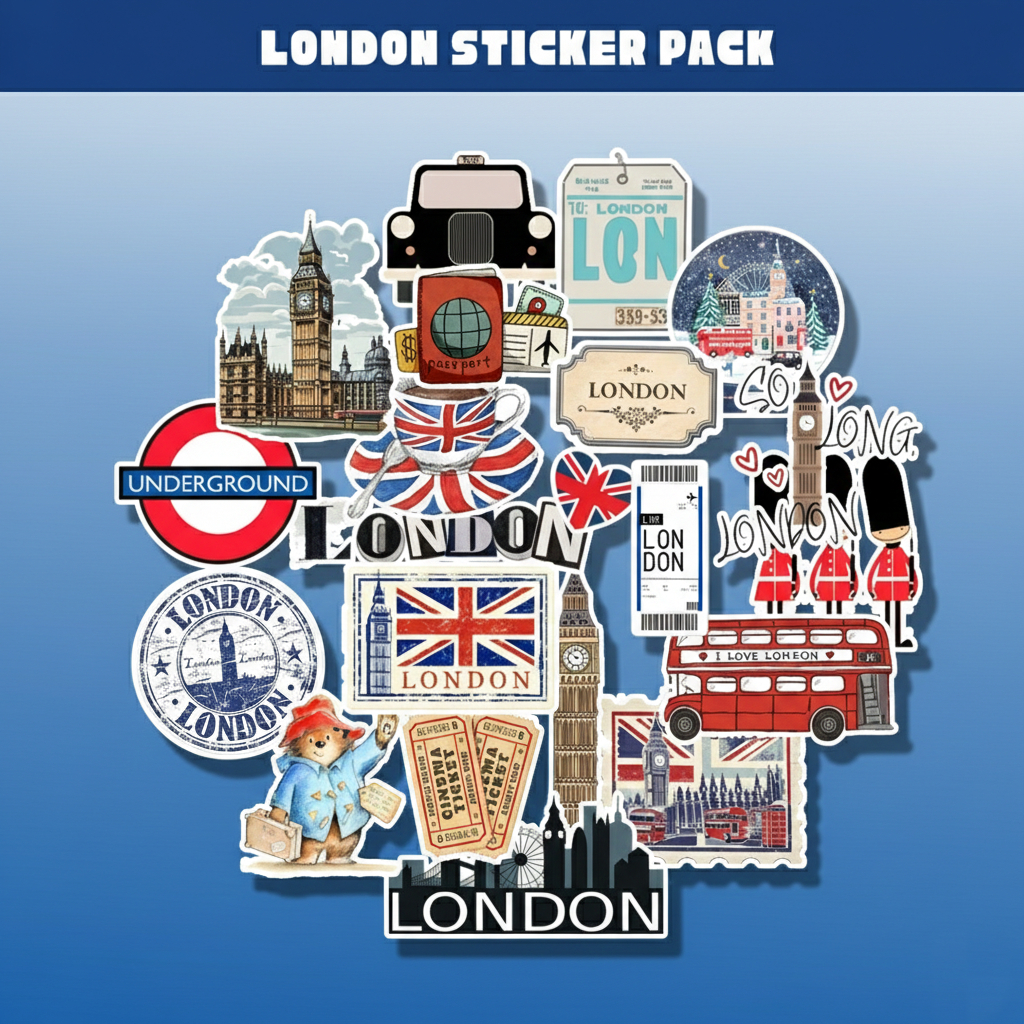 Sticker Pack London Aesthetic A6 – Isi 23 Pcs | Stiker Vinyl Anti Air
