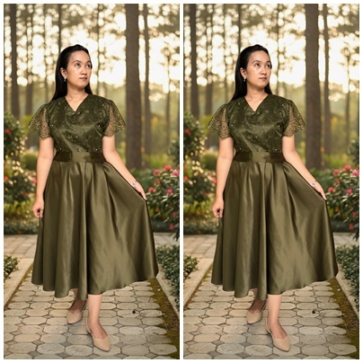 Arcofashion2/Dres Kombinasi Satin Brokat ARMY/Jumbo/XS-5XL