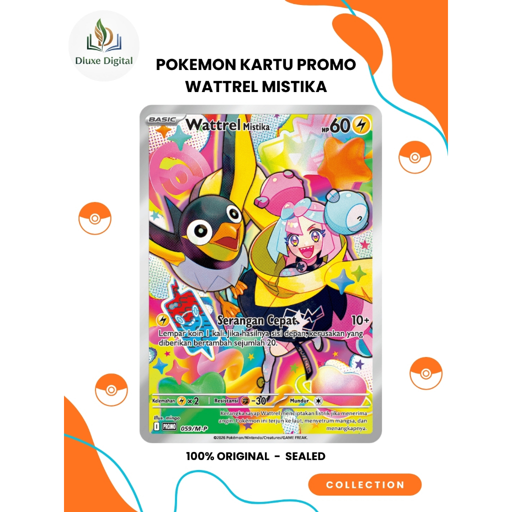 Kartu Promo Wattrel Mistika TCG Pokemon, Hadiah Kartu Koleksi Evolusi Mega Empian EX MA3 - Dluxe Dig