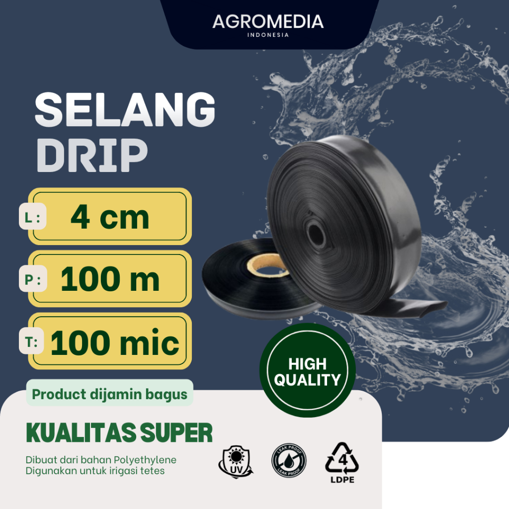 Selang Drip Irigasi 3/4 inch - 4 cm 100 Mikron HYDROSOL Lebar 4 cm / Panjang 100 Meter Pipa 3/4 inch