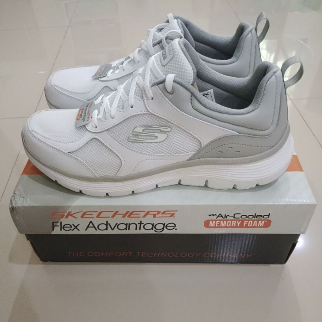 sepatu skechers men flex advantage 5.0 gano air cooled memory foam putih abu white gray original 

u