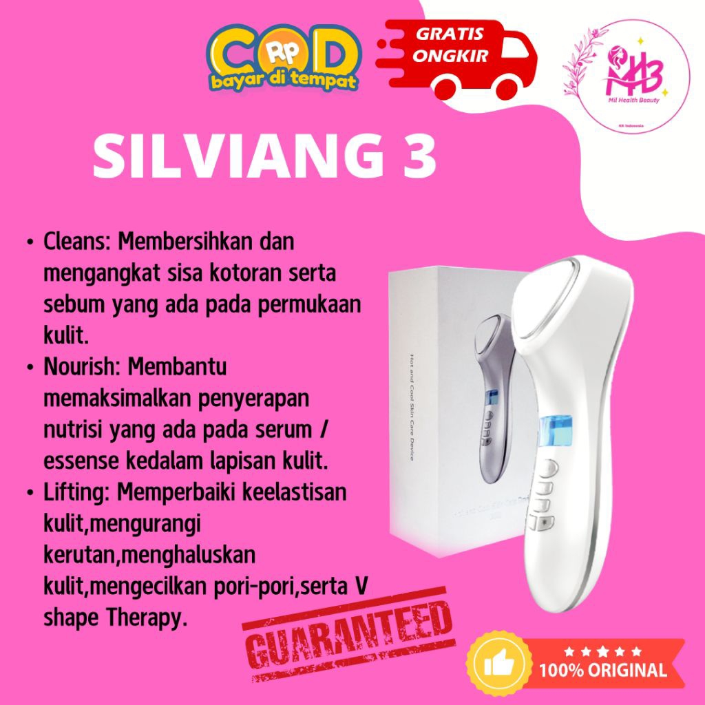 Silviang 3 Hot & Cool Skin Teknologi Korea Setrika Wajah Alat Facial Wajah KK Indonesia