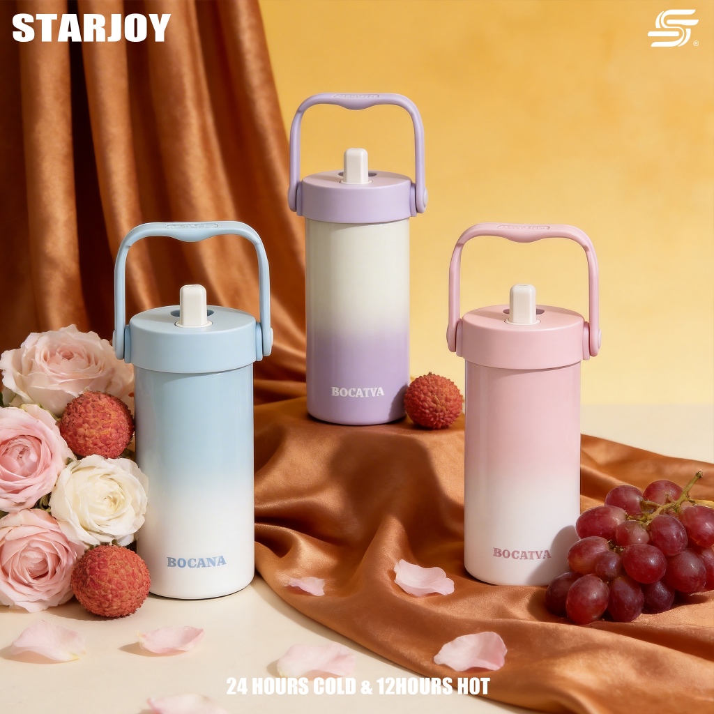 STARJOY Mug Kopi Stainless Steel dengan Lapisan Keramik & Tutup - Termos Vakum Praktis untuk Travel​