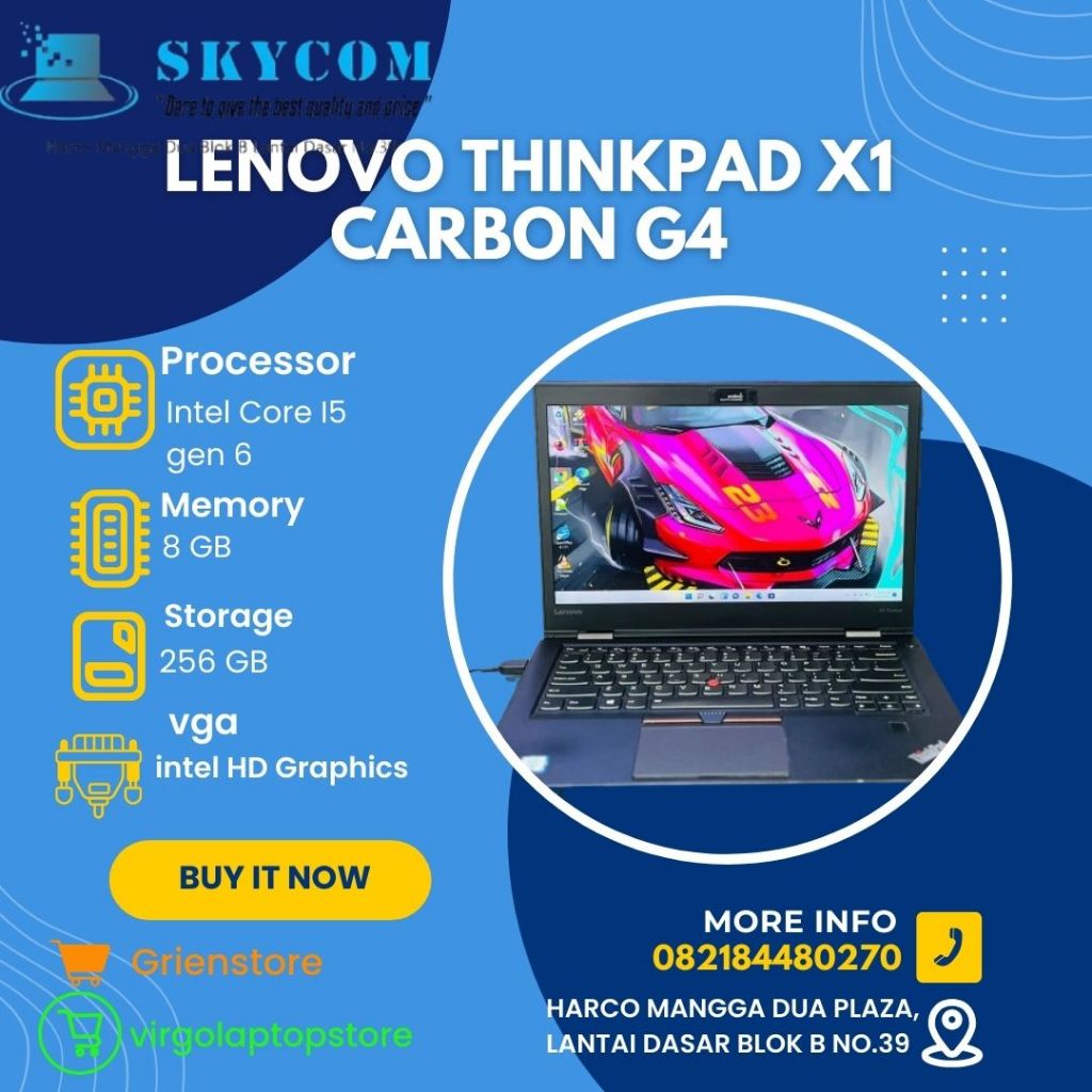LENOVO THINKPAD X1 CARBON G4 INTEL CORE I5 GEN 6 RAM 8GB SSD 256GB