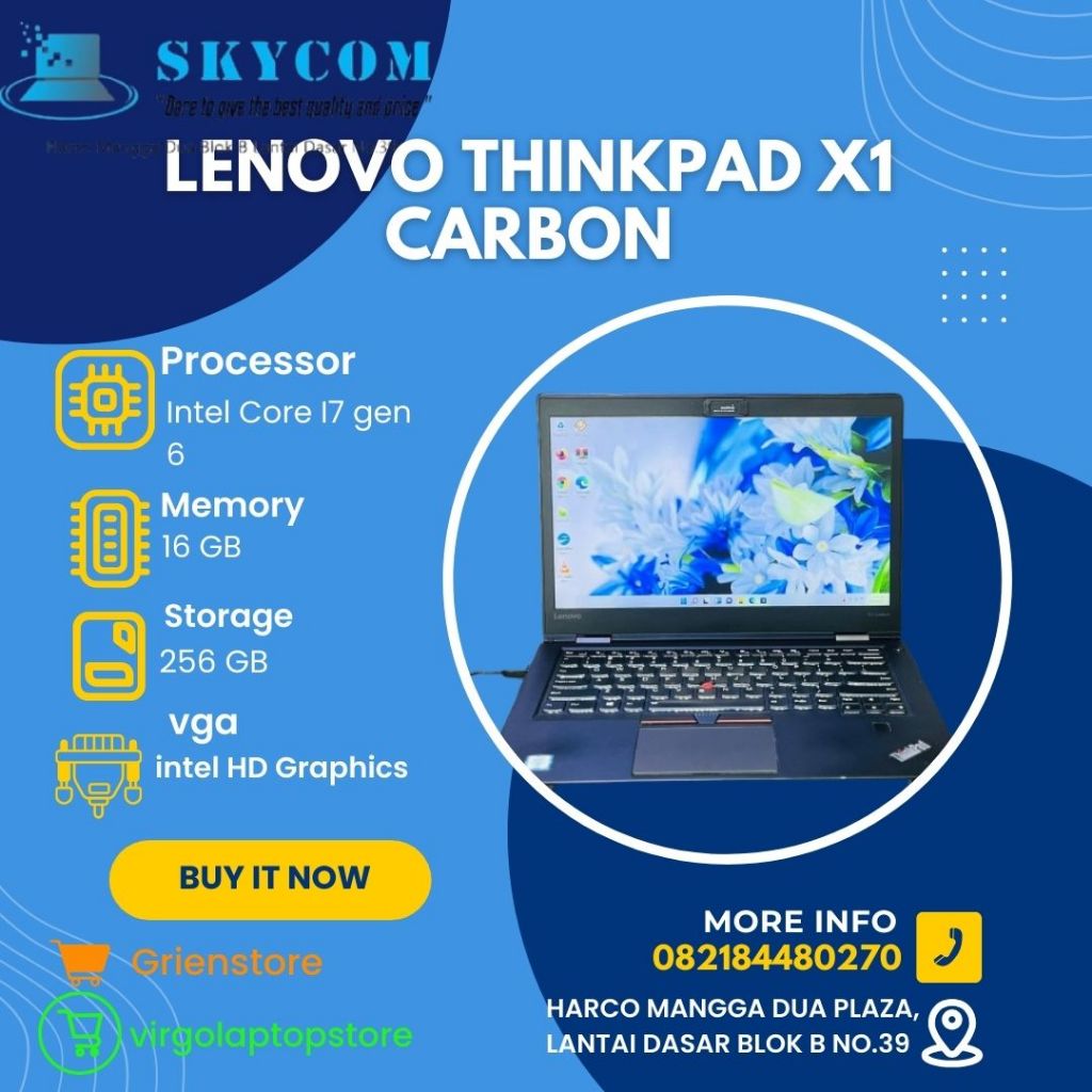 LENOVO THINKPAD X1 CARBON G4 I7 GEN 6 RAM 16GB SSD 256GB