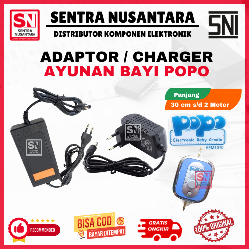 Adaptor Ayunan Listrik Bayi POPO | POPO Adaptor Ayunan Bayi Baru Anti Korslet 2 Meter dan 30 cm Boun