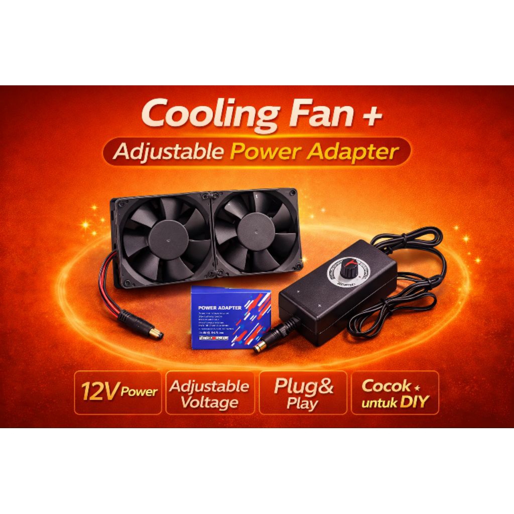 Kipas Double fan 9x18cm Highspeed + adaptor 12v berkualitas