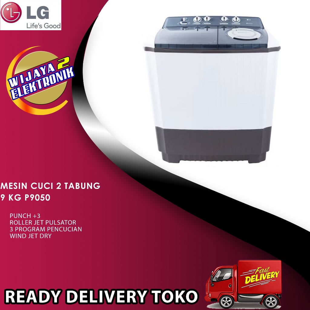 LG P9050R - Mesin Cuci Dua Tabung 9KG LG Wind Jet Dry