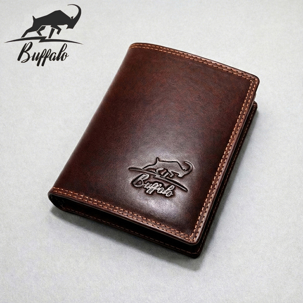 BUFFALO Dompet Pria Kulit Sapi Model Classic Lipat Coklat Tua Cokelat Vintage