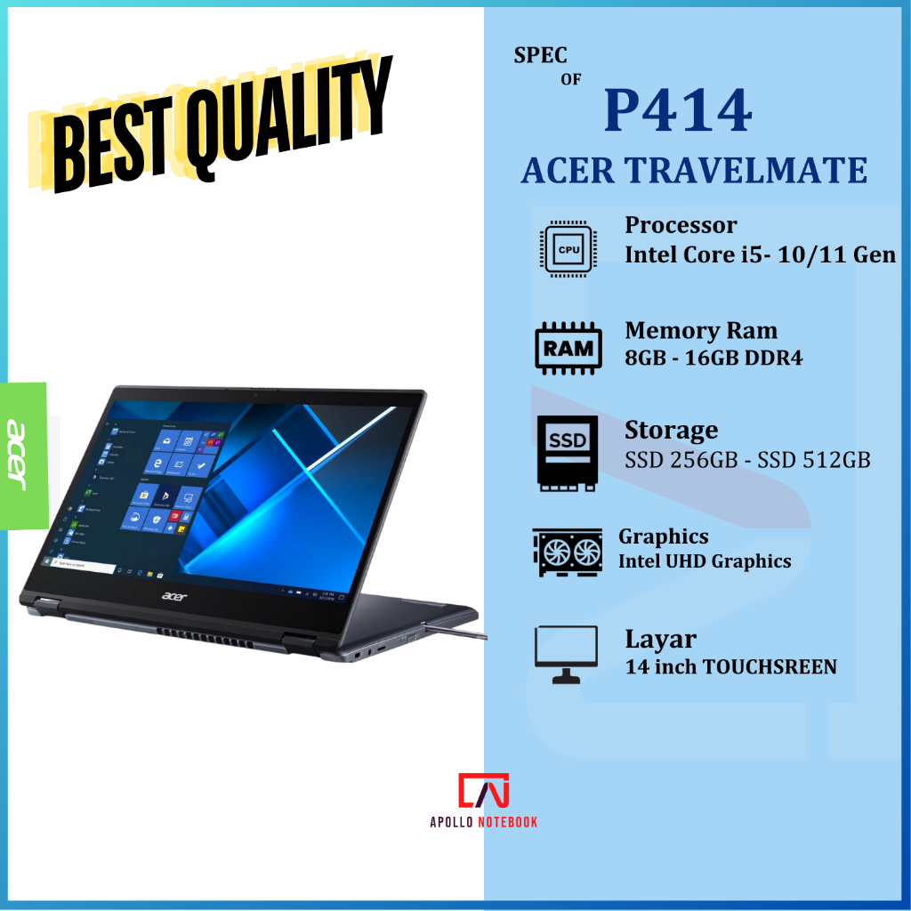 Laptop Acer Travelmate P414 Core i3 Gen 11  RAM 16GB SSD 512GB TOUCHSCREEN - SECOND MURAH BERGARANSI