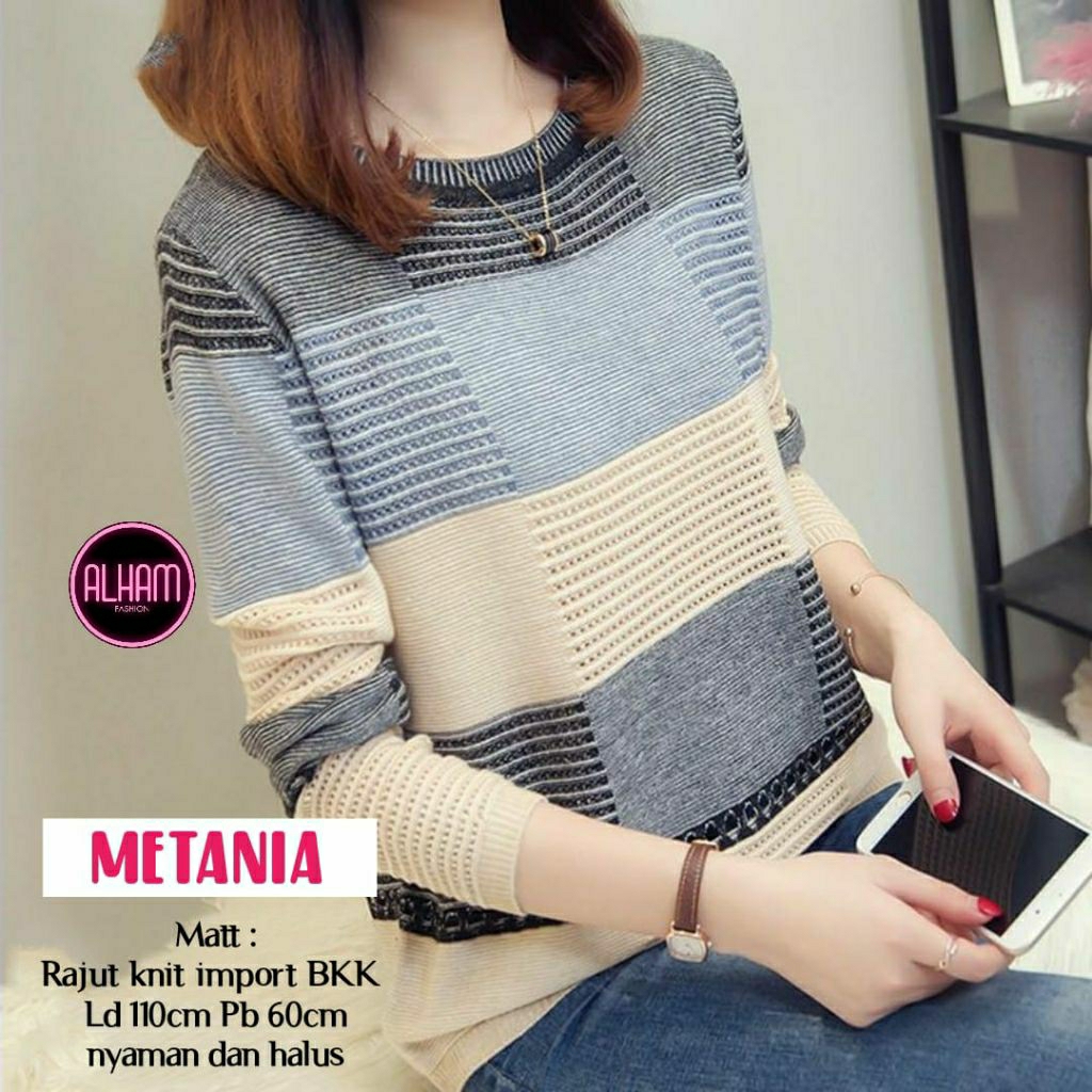 METANIA BLOUSE KNIT RAJUT IMPORT/BAJU ATASAN CASUAL WANITA LD 110 CM FIT XXL